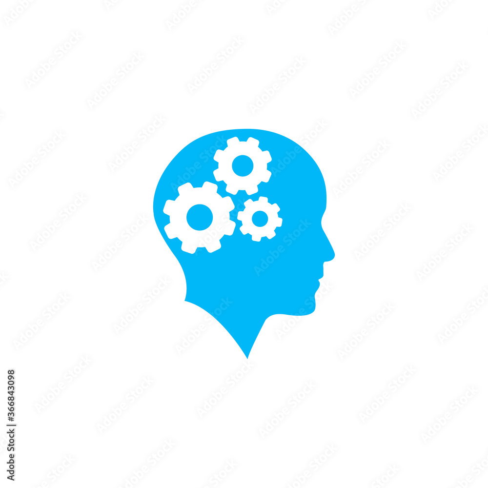 Head side view with cogwheel gear mark icon vector Head side view with cogwheel gear mark icon vector