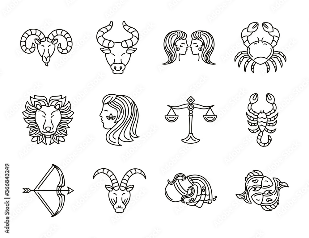 bundle of zodiac signs and symbols Stock Vector | Adobe Stock