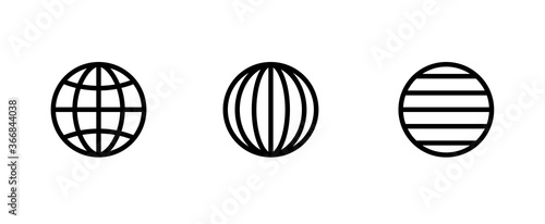 Set of three photo globe earth icons. Editable line vector.