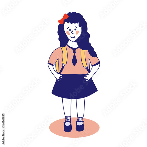 Cute girl in a school uniform with a backpack. illustration of a schoolgirl. Back to school