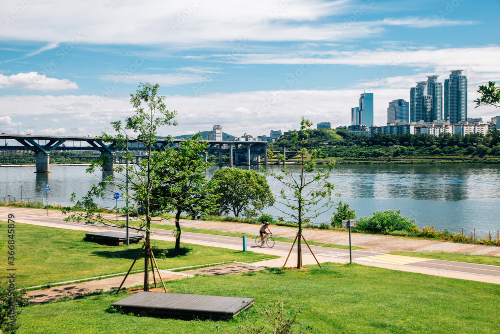 Ttukseom Hangang Park at summer in Seoul, korea