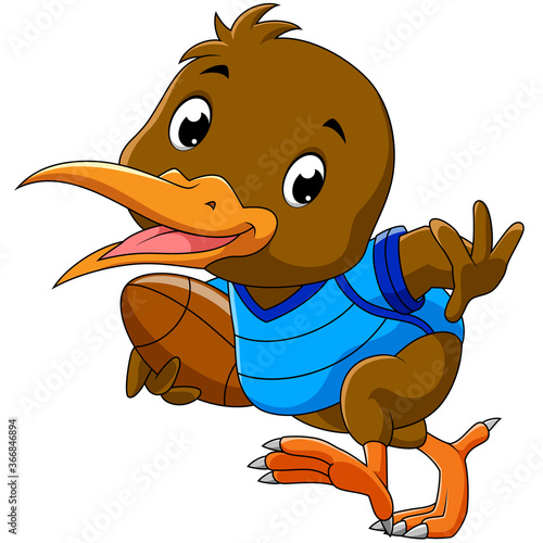 Cute kiwi bird playing football
