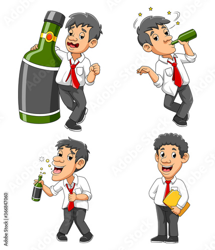 Drunk Businessman With Green Alcohol Bottle