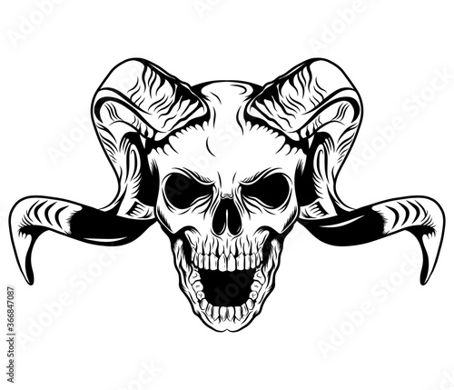 Long horned skull with white background