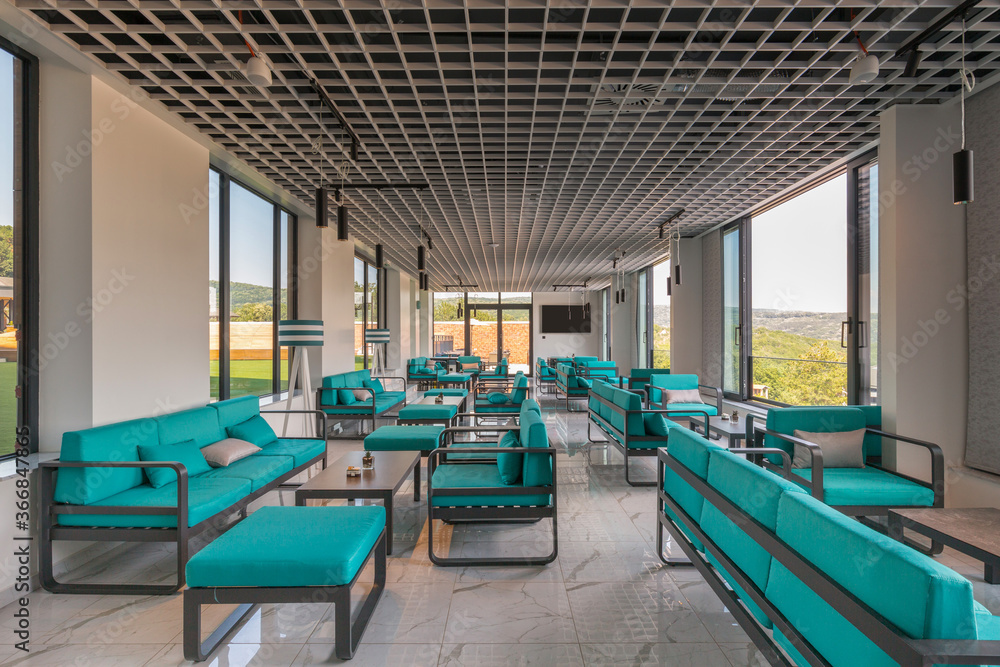 Fototapeta premium Interior of a hotel lobby cafe bar