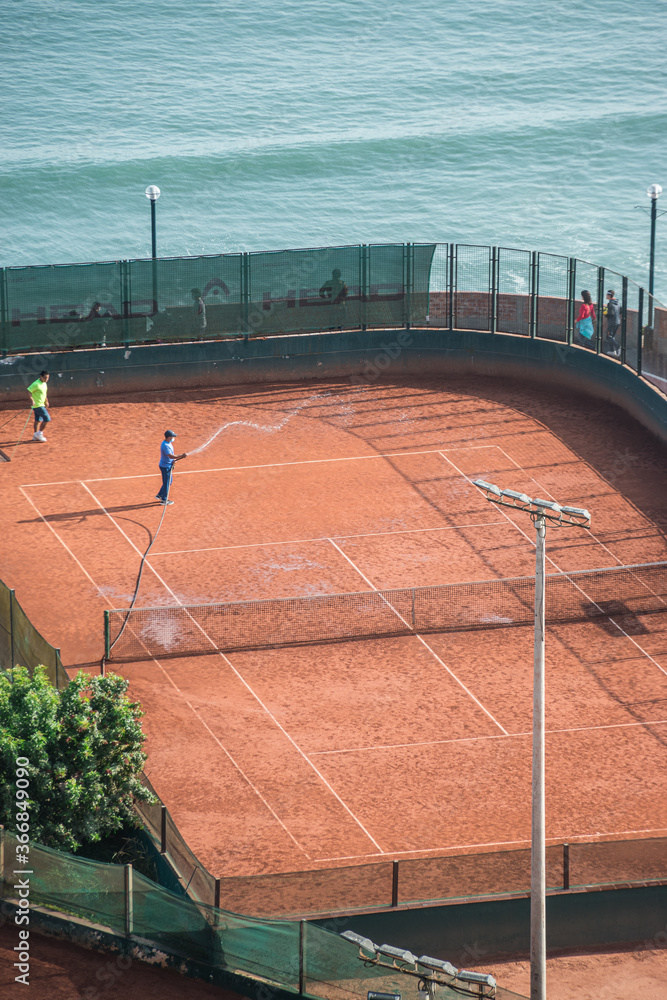 tennis court in the park, maintenance or cleaning