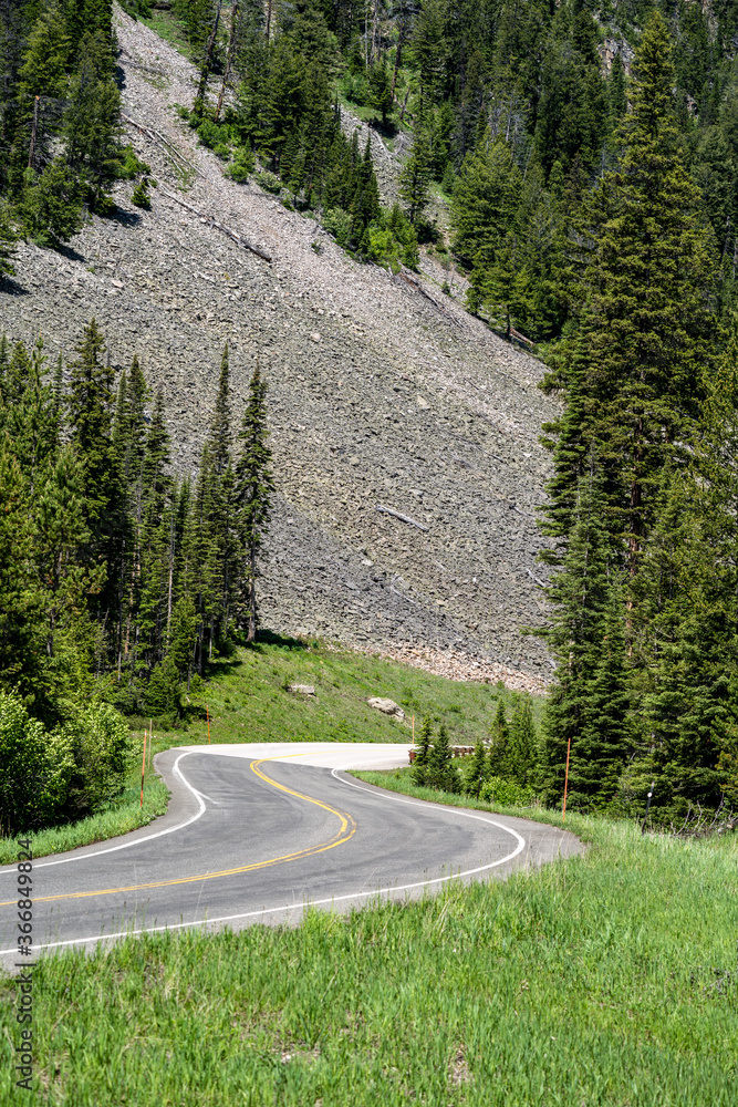 Fototapeta premium Windy, curvy mountain road of the Beartooth Highway, near Cooke City and Silver Gate Montana