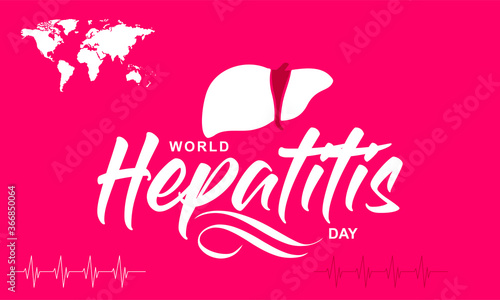 World Hepatitis Day Creative Design with Pink Red Background and heart shape as well as world map