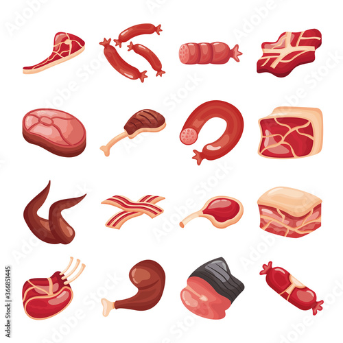 bundle of meat cuts set icons