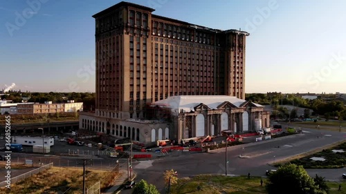 Wallpaper Mural Rising drone footage of Michigan Central Station in Detroit during sunset Torontodigital.ca