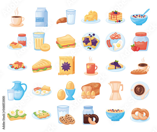 Fototapeta Naklejka Na Ścianę i Meble -  bundle of breakfast food set icons