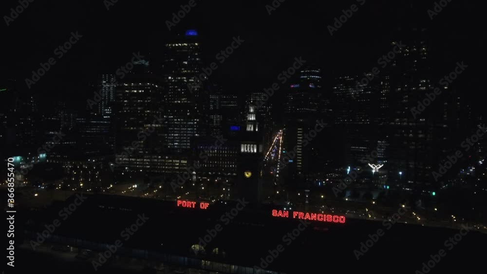 Night Drone Video Port of San Francisco and Financial District Downtown Night Drone Video Port of San Francisco and Financial District Downtown