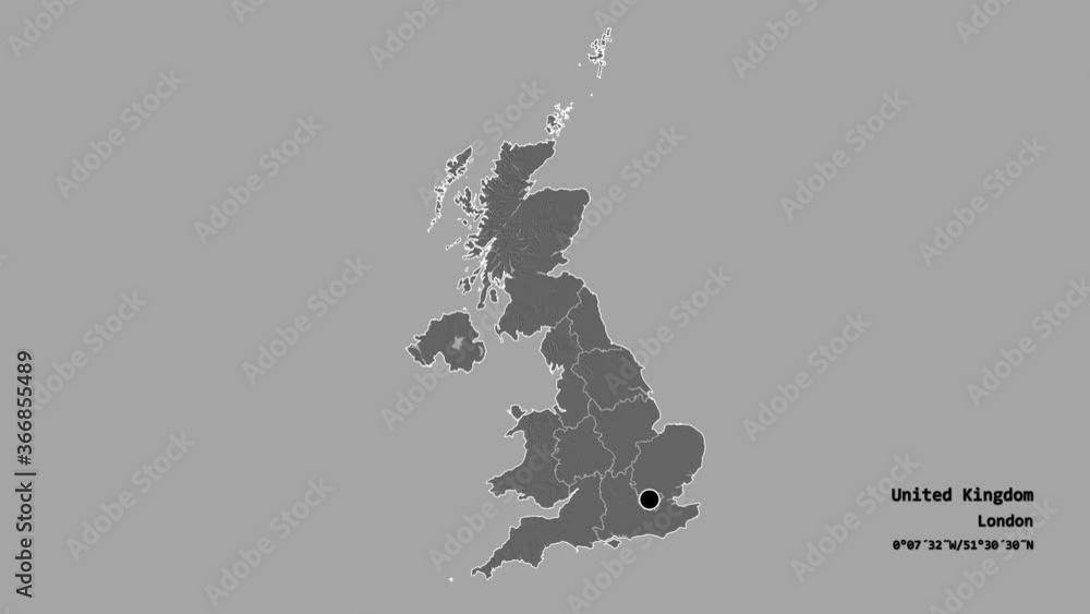 London, region of United Kingdom, with its capital, localized, outlined