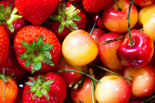 Fresh strawberries and Rainier cherries