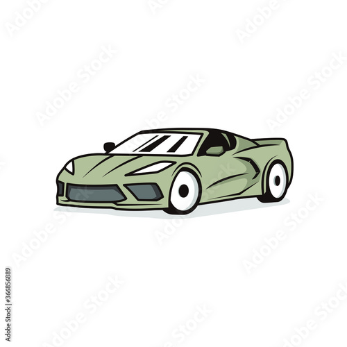 sport car with grey color cartoon black lined illustration vector