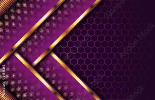 Luxury dark purple background with golden stripe and glitter
