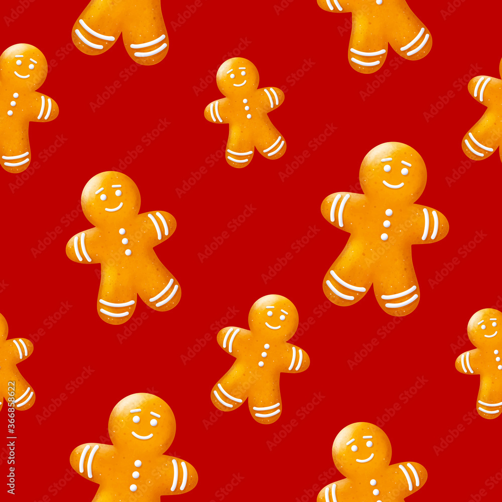 Seamless Pattern of realistic 3D render cute ginger man with texture. Raster illustration on red background. Seamless Pattern of realistic 3D render cute ginger man with texture. Raster illustration on red background.