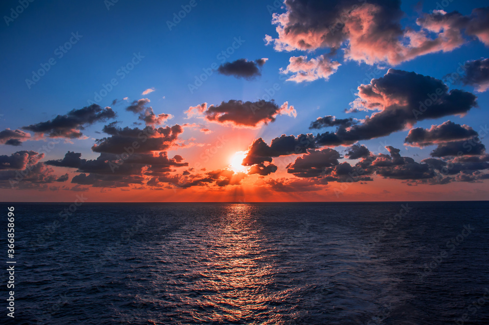 The fantastic and wonderful sunset,Caribbean sea with curious clouds.
