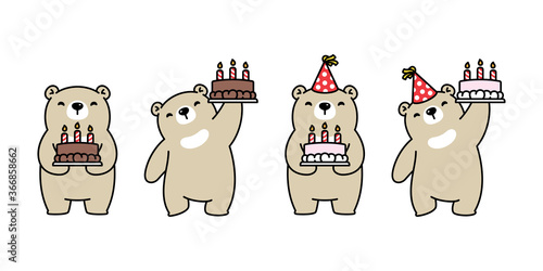 Bear vector polar bear cake chocolate bakery birthday icon logo teddy cartoon character symbol illustration doodle design