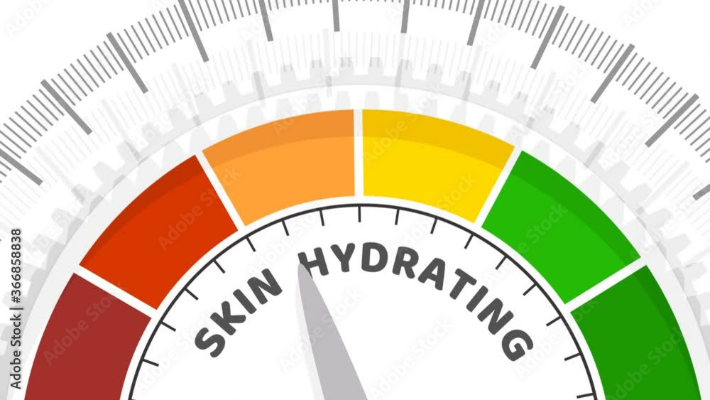 Abstract meter read level of skin hydrating result. Color scale with arrow. The measuring device icon. Colorful infographic gauge element. Abstract meter read level of skin hydrating result. Color scale with arrow. The measuring device icon. Colorful infographic gauge element.