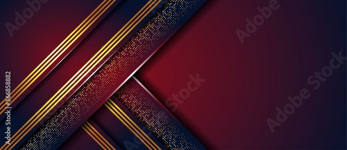 Luxury dark red abstract background with golden line dot glitters background