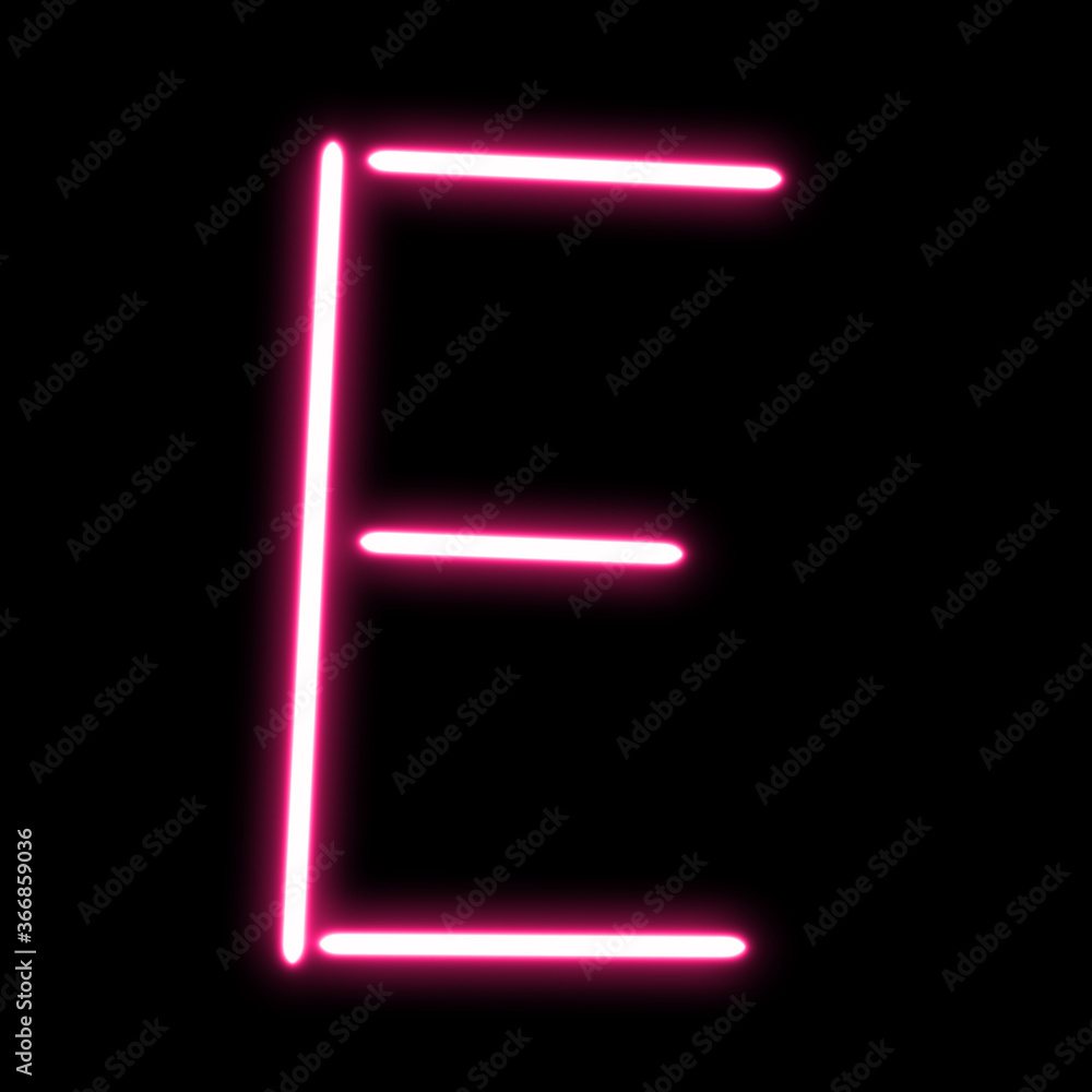 English alphabet letter E linear neon laser shape on black background. English alphabet letter E linear neon laser shape on black background.