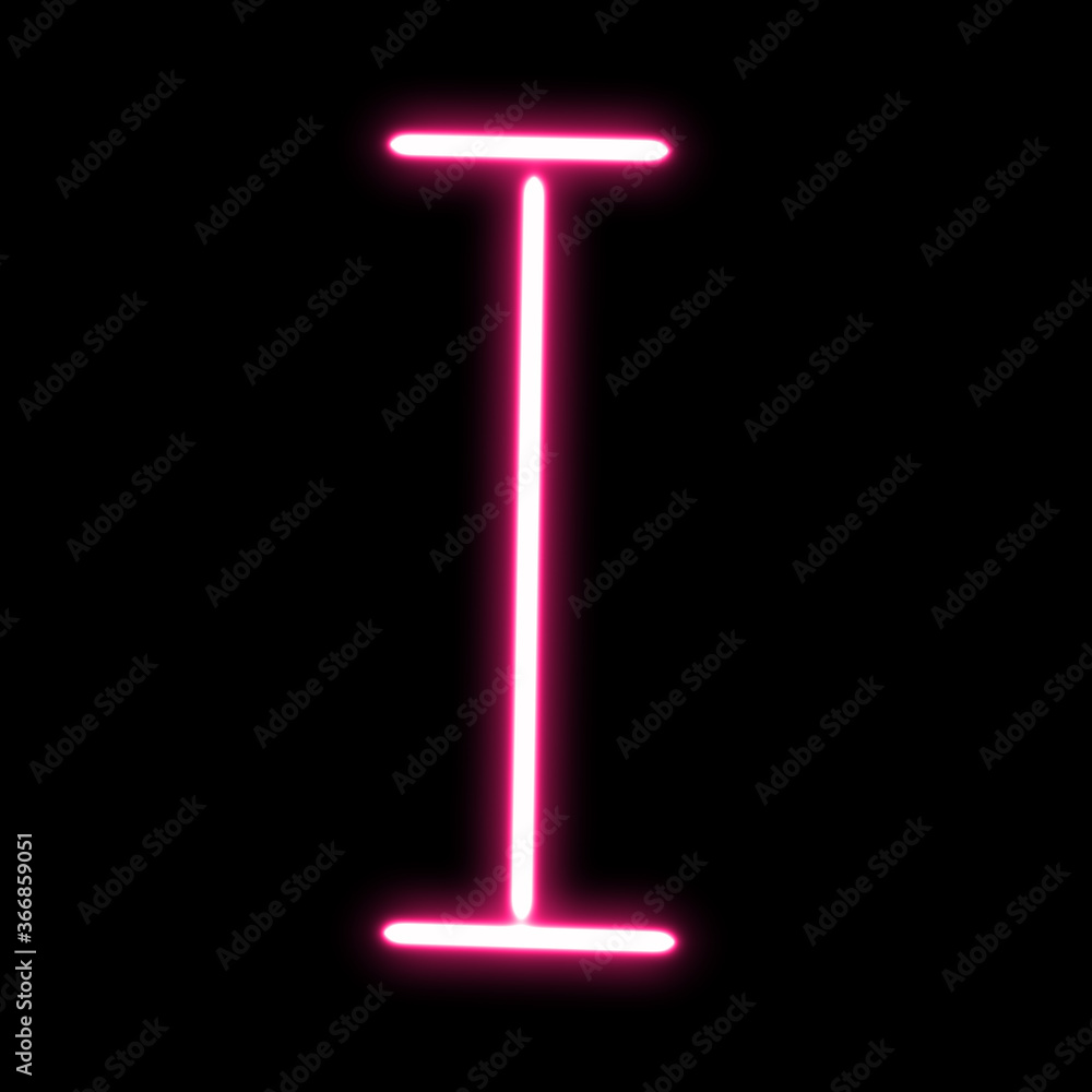 English alphabet letter I linear neon laser shape on black background. English alphabet letter I linear neon laser shape on black background.