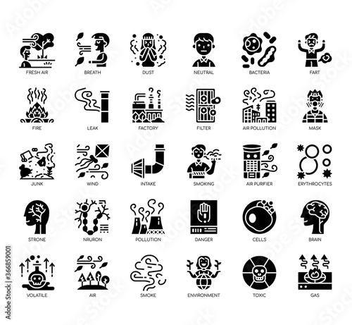 Set of air pollution thin line and pixel perfect icons for any web and app project.