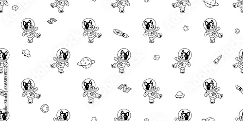 dog seamless pattern french bulldog vector space suit spaceship ufo Galaxy star puppy pet animal scarf isolated tile background repeat wallpaper cartoon illustration doodle design