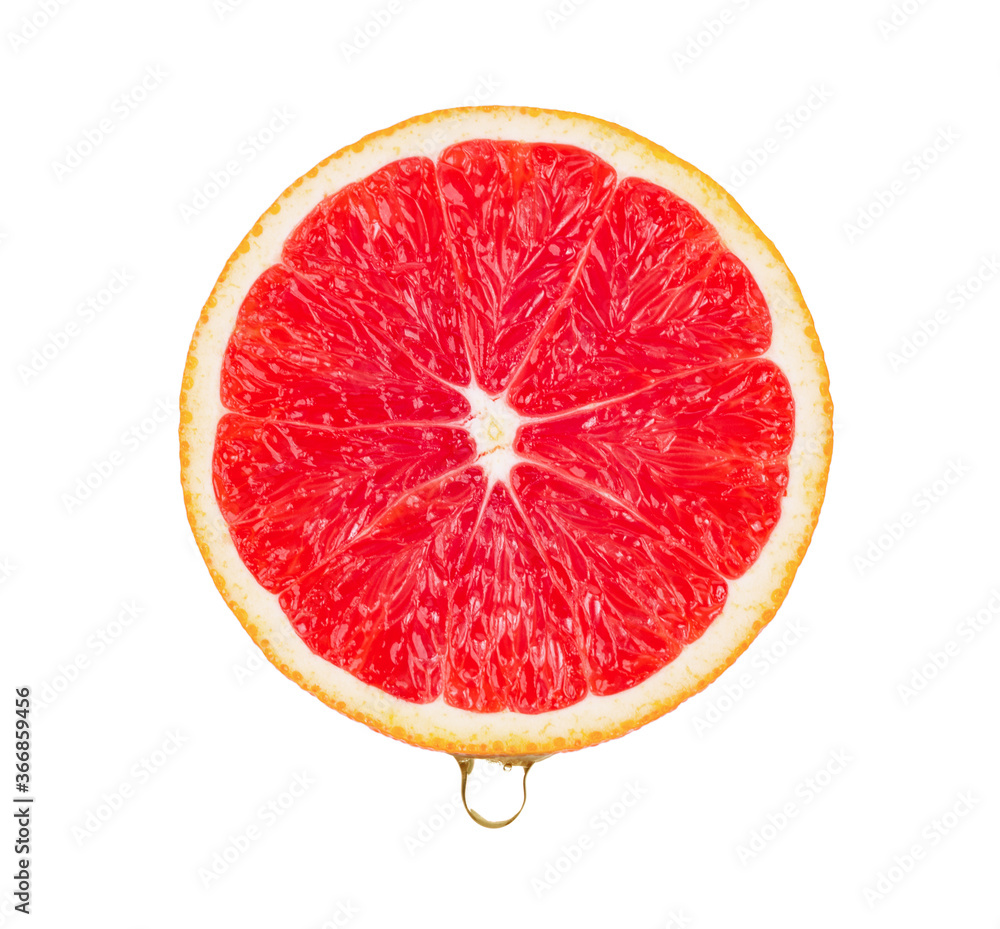Grapefruit slice withDrop of water on white background. Grapefruit slice withDrop of water on white background.