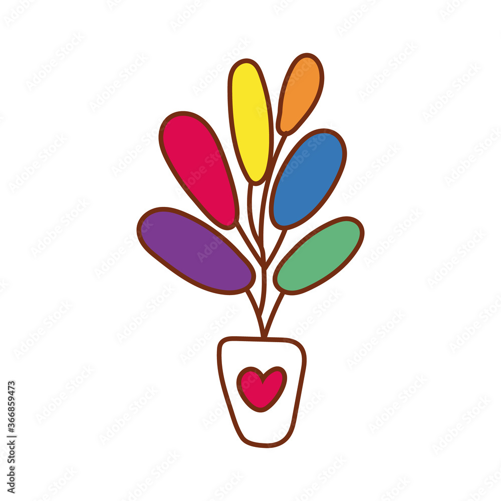 Fototapeta premium houseplant in ceramic pot with heart gay flag line and fill style icon