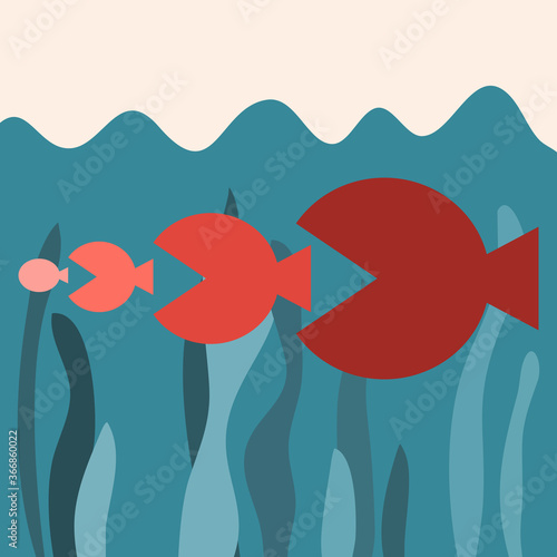The big fish eat small fish, food chain illustration vector