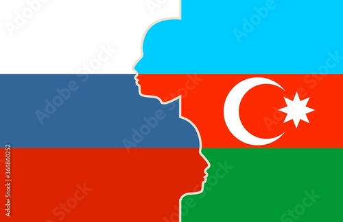 Free Download Image relative to politic and economic relationship between Azerbaijan and Russia. National flags inside the heads of the businessmen. Teamwork concept. - GFXLoad