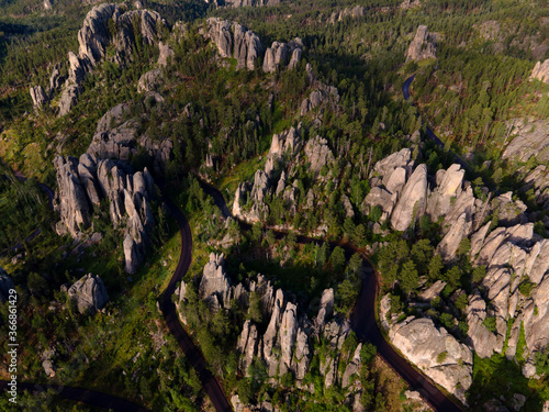 needles highway birds eye view with spires in black hills of south Dakota