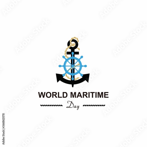 symbol world maritime day with anchor and ship steering wheel logo design inspiration.