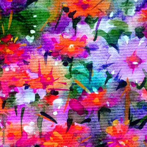 Abstract bright colored decorative background . Floral pattern handmade . Beautiful tender romantic summer meadow with flowers   made in the technique of watercolors from nature.