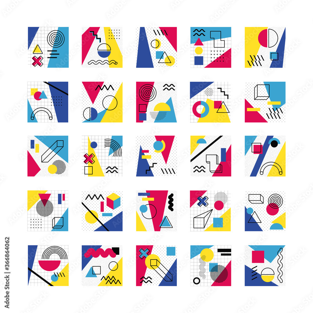 Fototapeta premium bundle of abstract posters with colors and figures geometrics