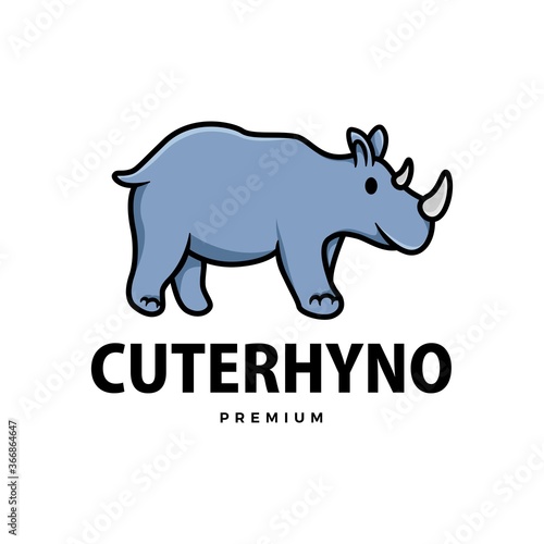 cute rhino cartoon logo vector icon illustration
