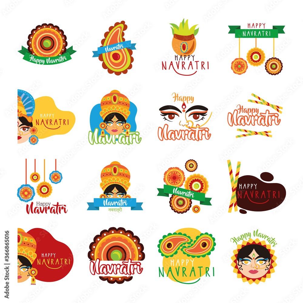 bundle of happy navratri celebration set icons