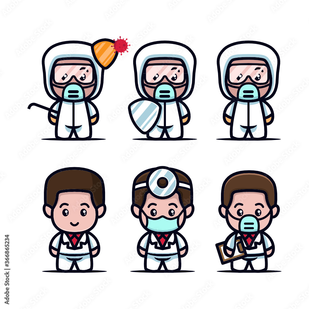 Set of cute medical mascot design icon illustration