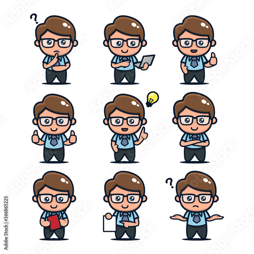Set of Cute geek nerd mascot design icon illustration