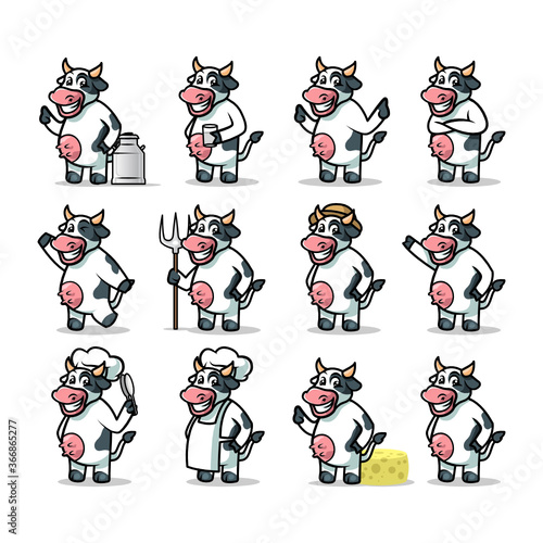 Cow mascot illustration vector design template set with white background