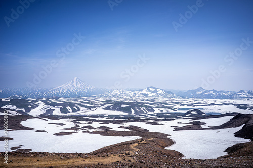 Colourful snowy mountains and volcanoes of Kamchatka