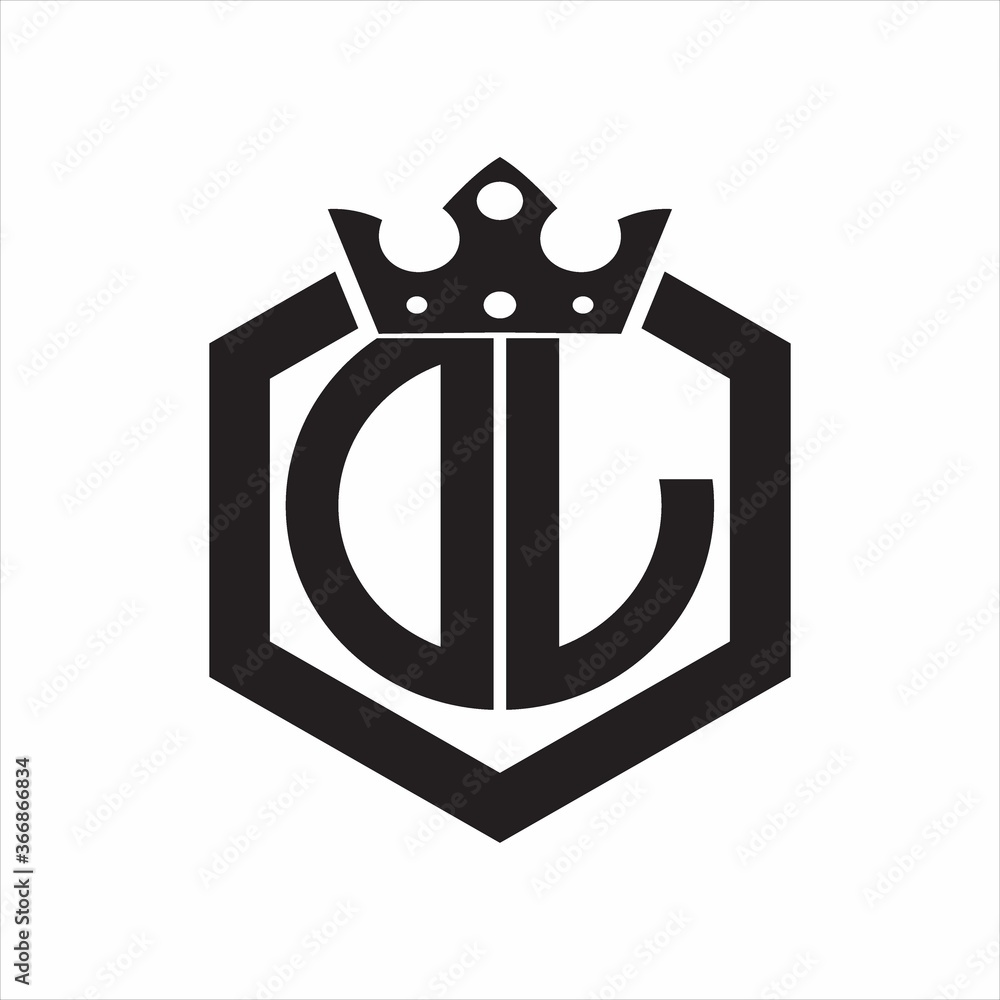 DL Logo monogram rounded by hexagon shape with crown design template on ...