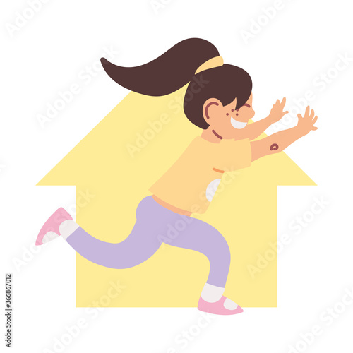 little girl smiling running at home cartoon