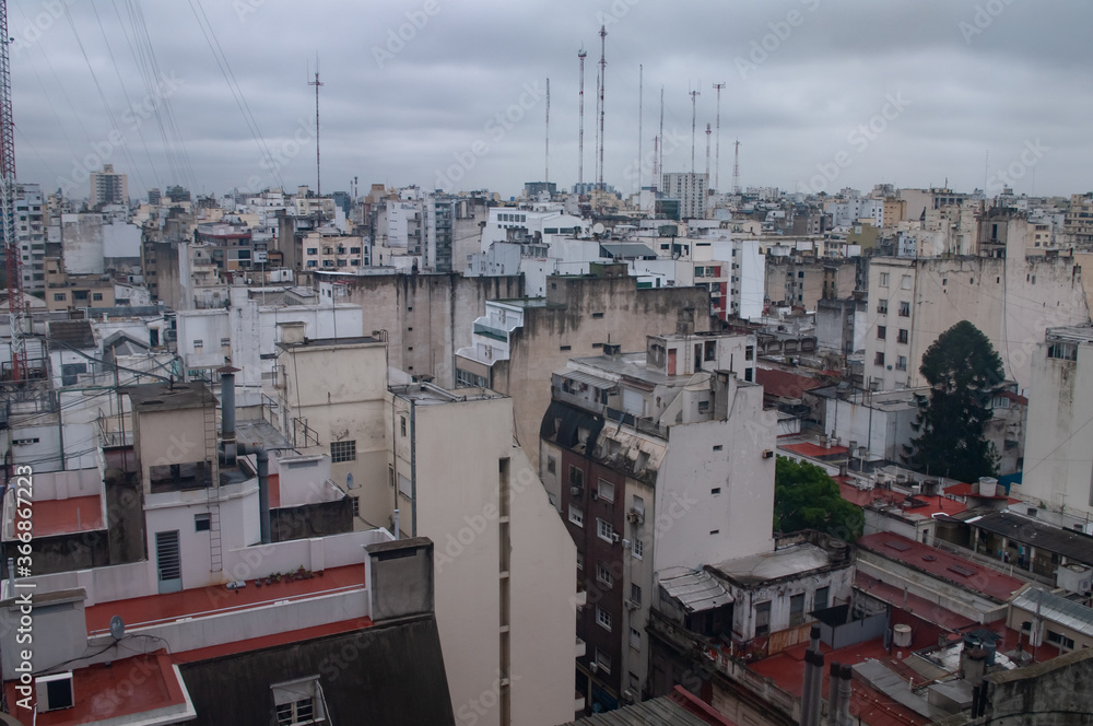 View of the city from the roof of a building.