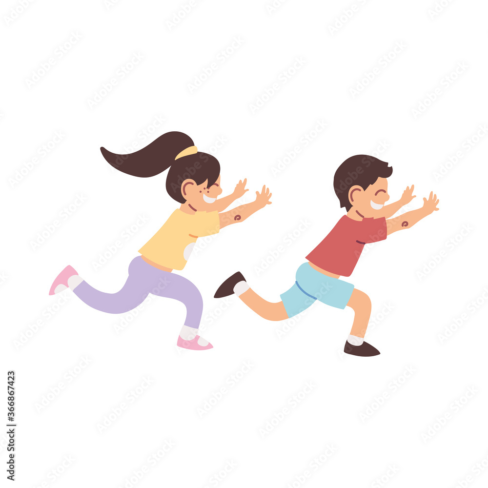 little kids smiling running cartoon