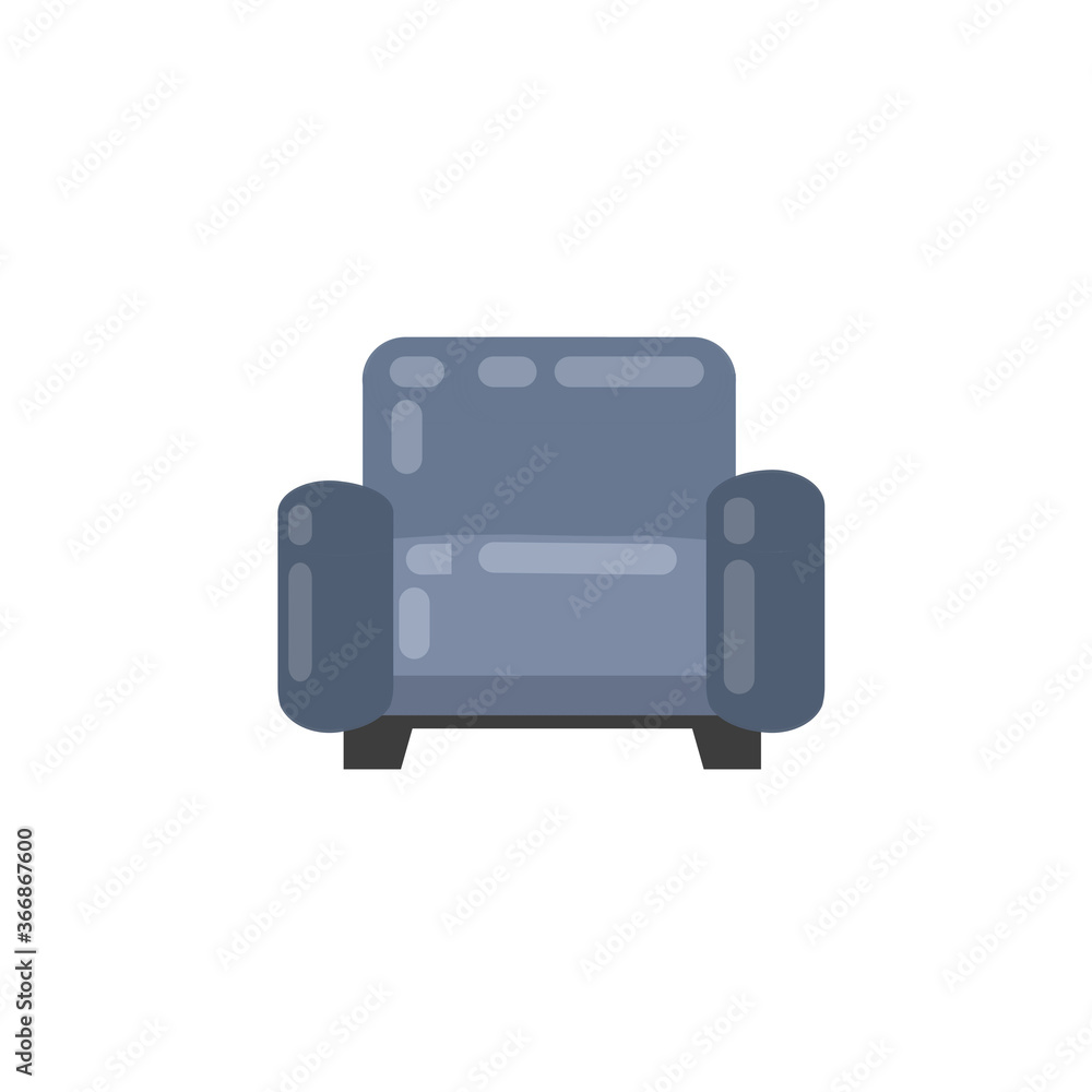 Armchair. Soft furniture. Grey blue chair. Cartoon flat illustration. Element of interior. Place for relax and rest Armchair. Soft furniture. Grey blue chair. Cartoon flat illustration. Element of interior. Place for relax and rest
