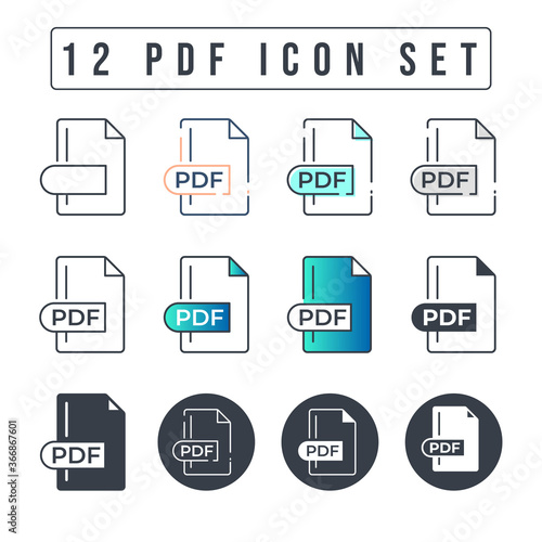 PDF File Format Icon Set. 12 PDF icon set.