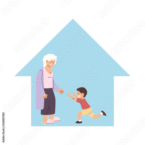 grandmother and grandson together smiling at home